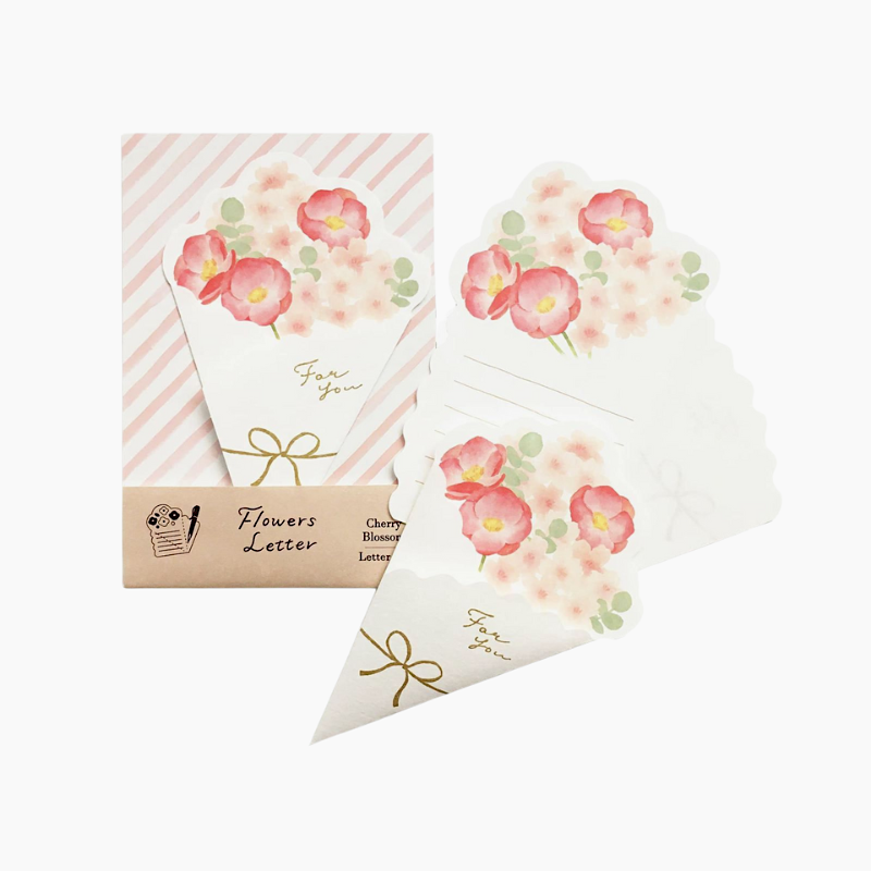 Furukawashiko Flower Bouquet Greeting Card - Cherry Blossom - Set Of 8