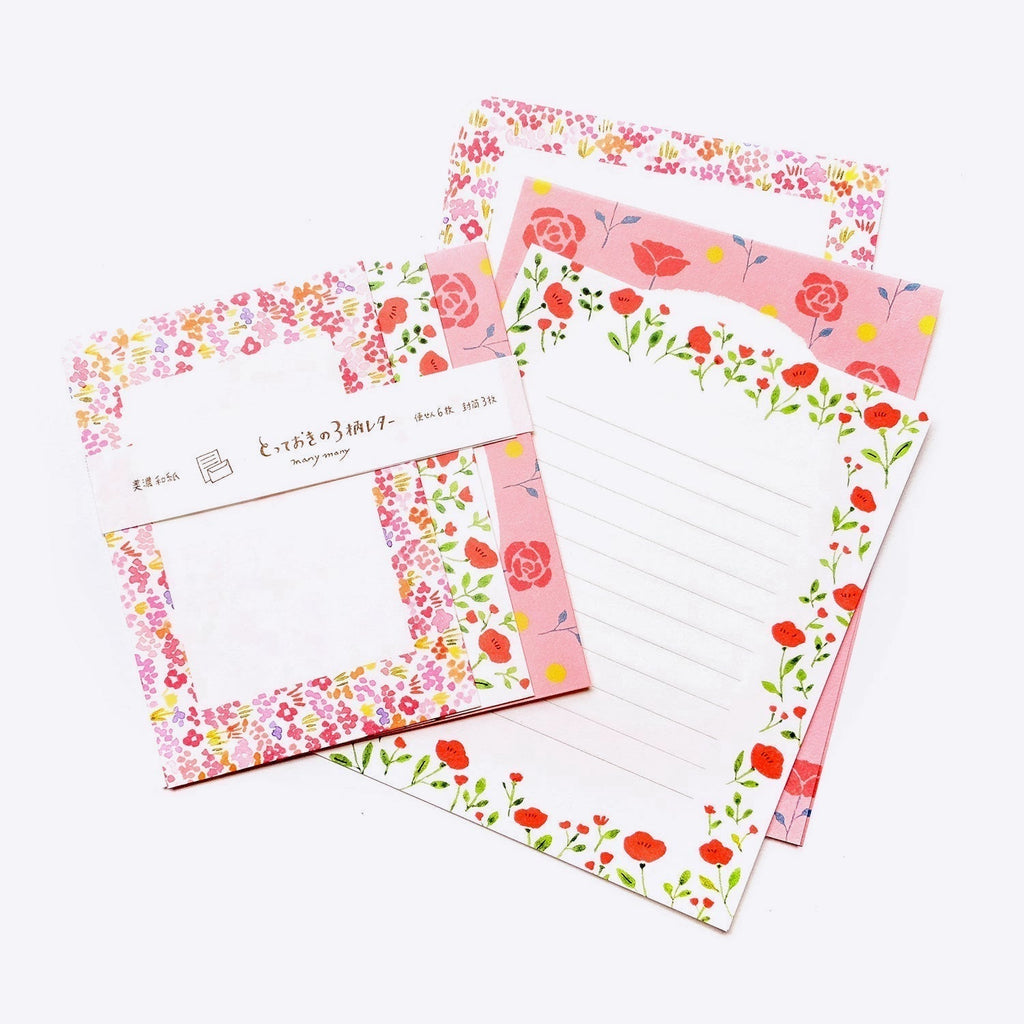 Furukawashiko Letter Set - Red Flowers