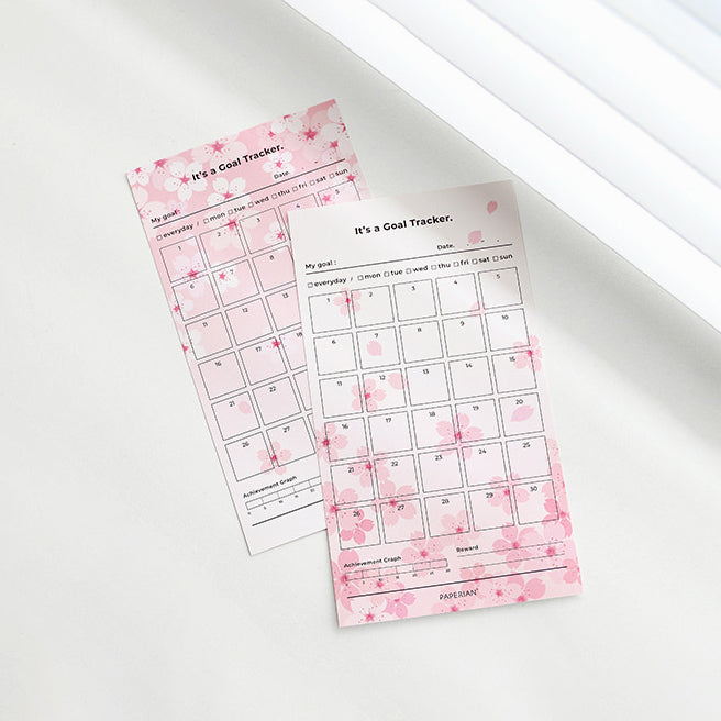 Paperian Cherry Blossom 30 Days Goal Tracker - 12 Sheets