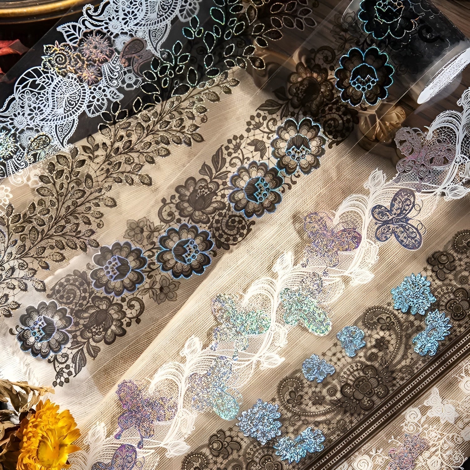 Holo Lace Pattern Clear Washi Tape