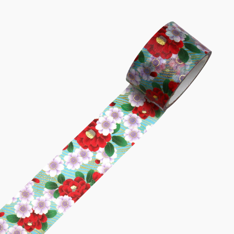 Kamiiso Kimono Series Washi Tape - Wide - Camellia Blossom