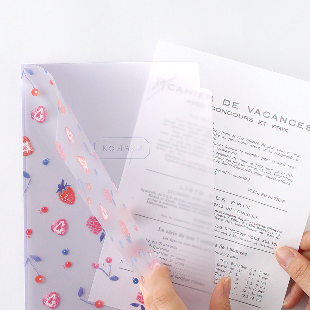 Kohaku A5 Clear Folder - 3 Pockets - Berries