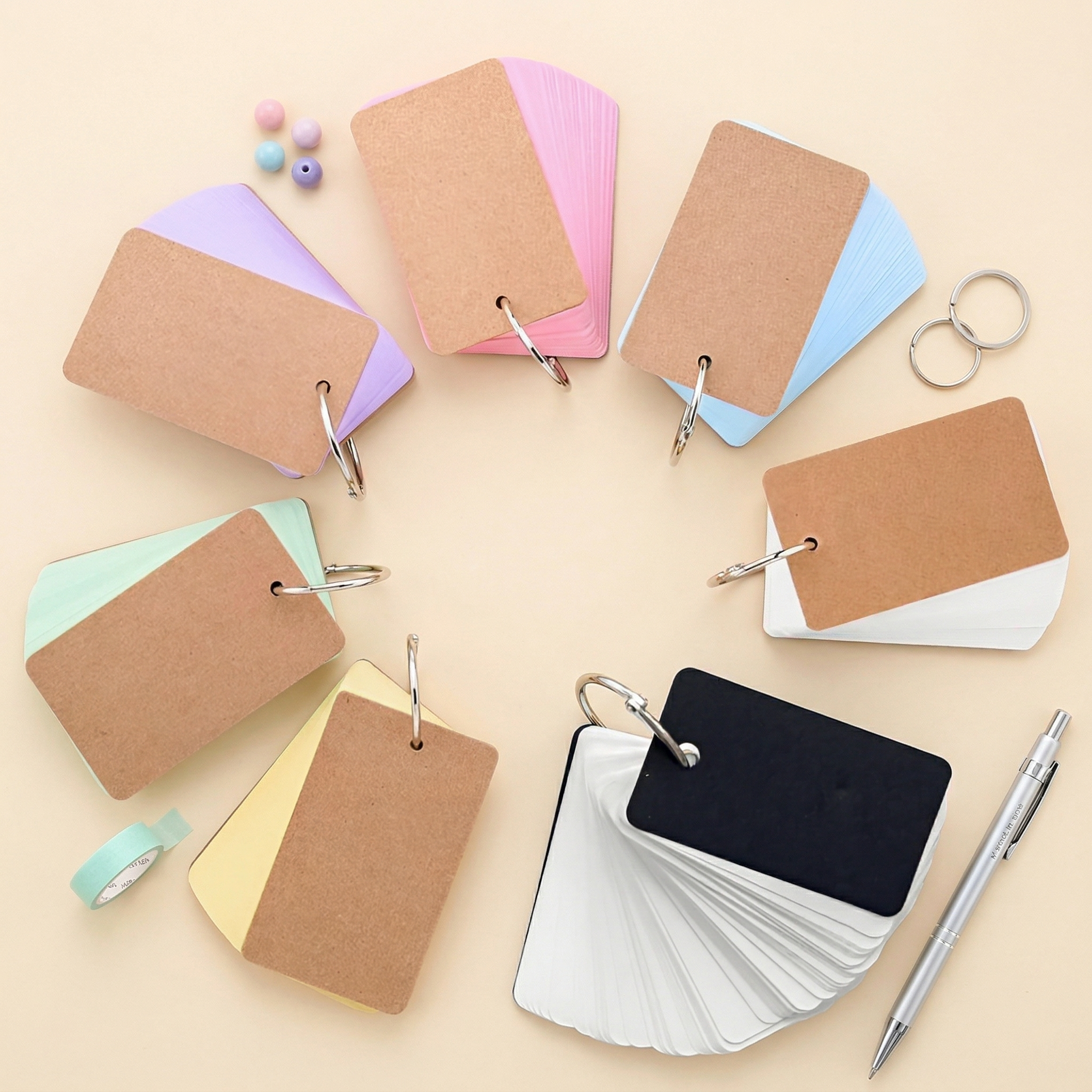 Colorful Key Ring Flashcards (7 Colors)