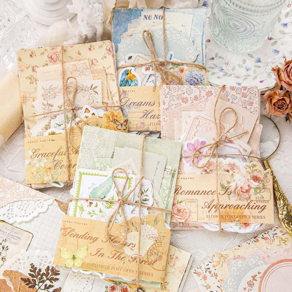 Vintage Floral Scrapbooking Kit - 100 Pieces
