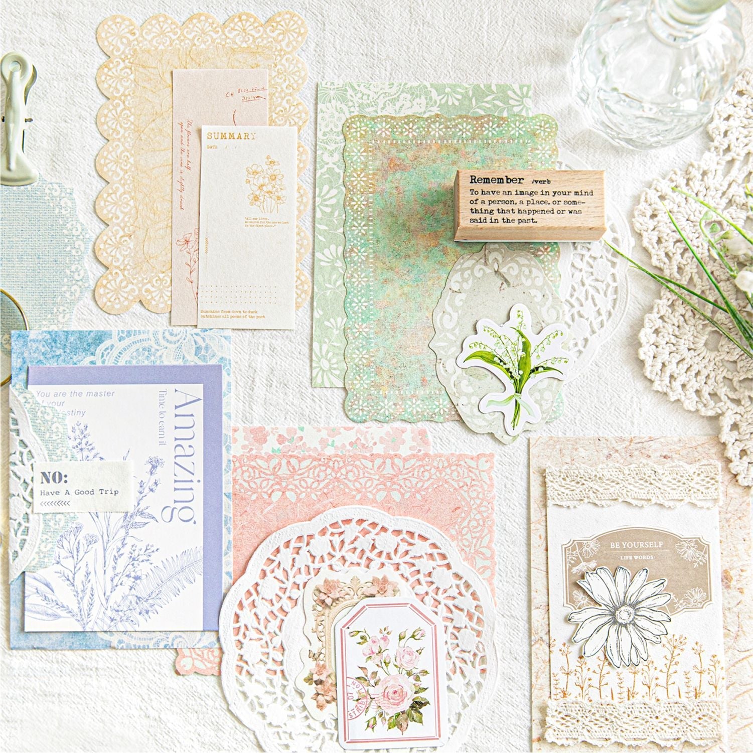 Vintage Floral Scrapbooking Kit - 100 Pieces