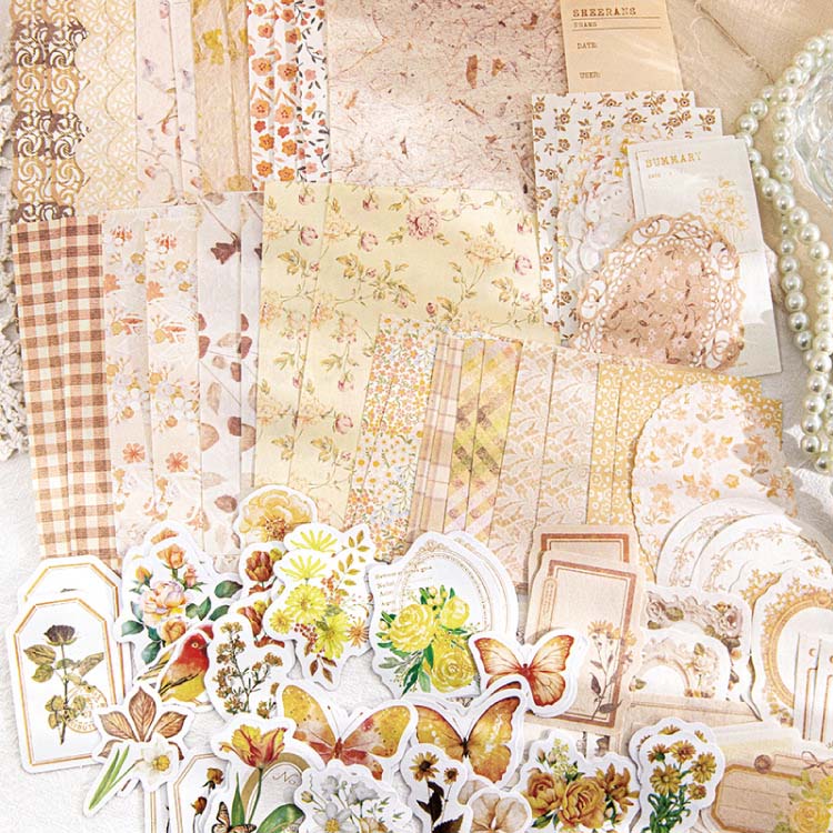 Vintage Floral Scrapbooking Kit - 100 Pieces