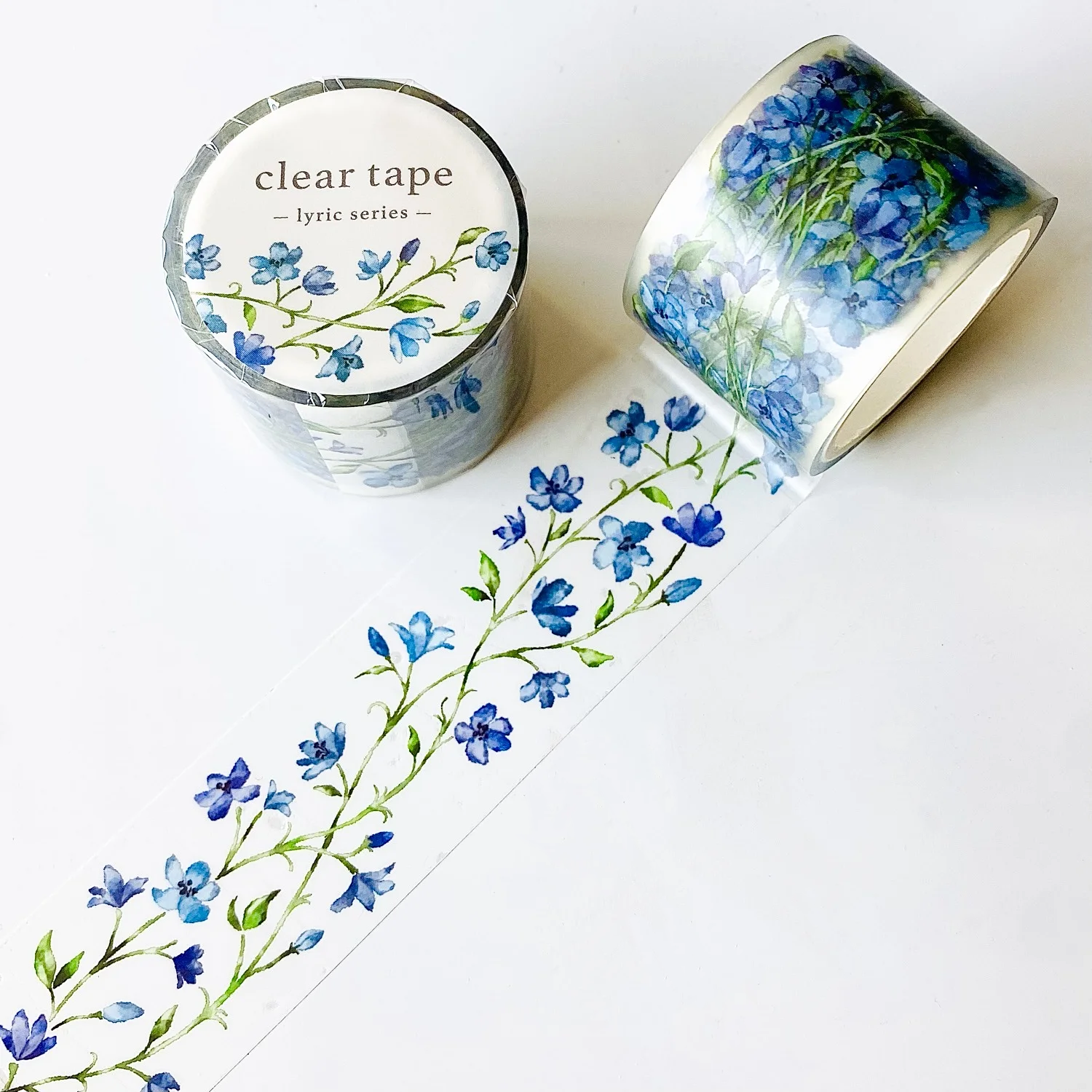 Mind Wave Lyric Series Clear Washi Tape - Blue Flowers