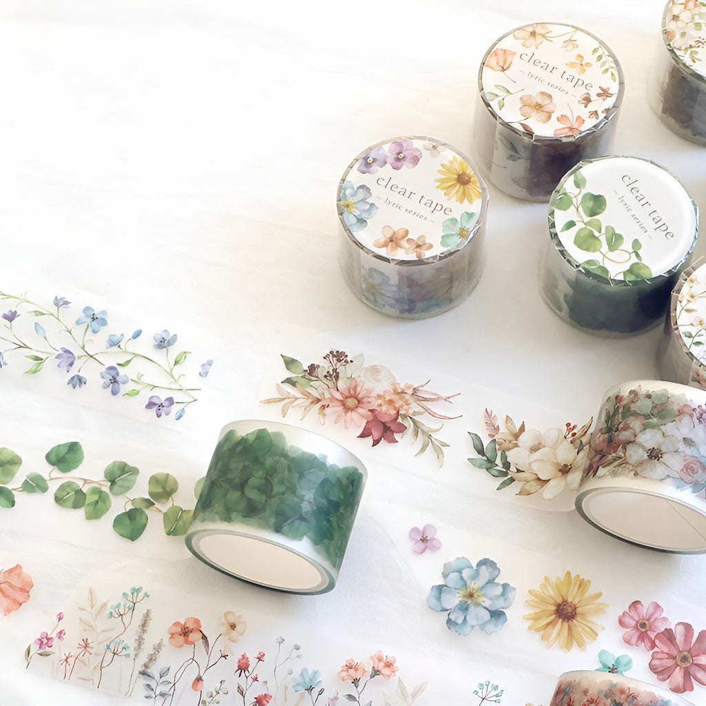 Mind Wave Lyric Series Clear Washi Tape - Blue Flowers