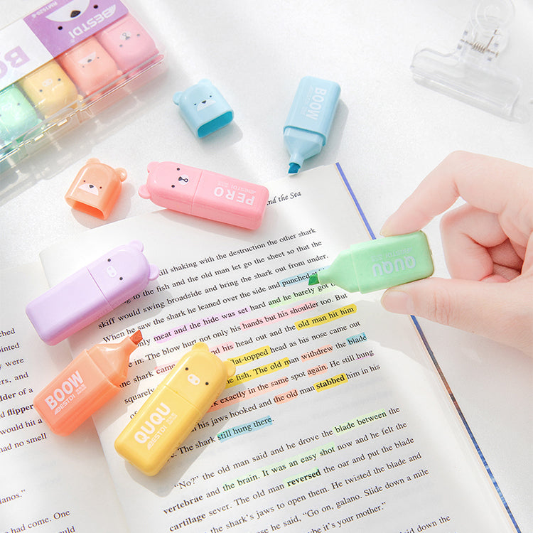 Mini Cartoon Animal Highlighters - Set of 6