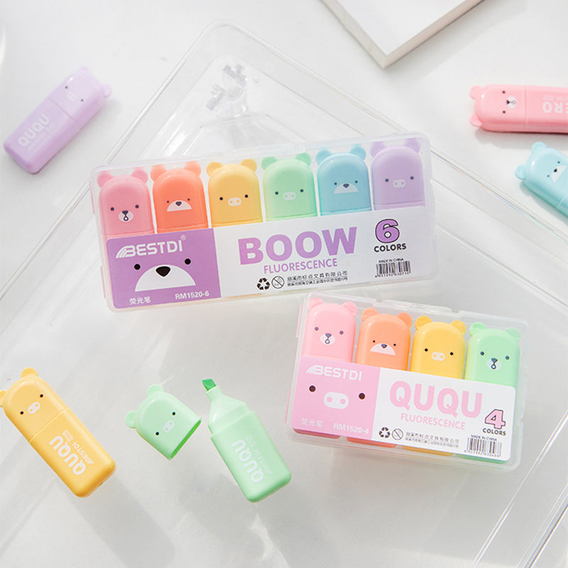 Mini Cartoon Animal Highlighters - Set of 6