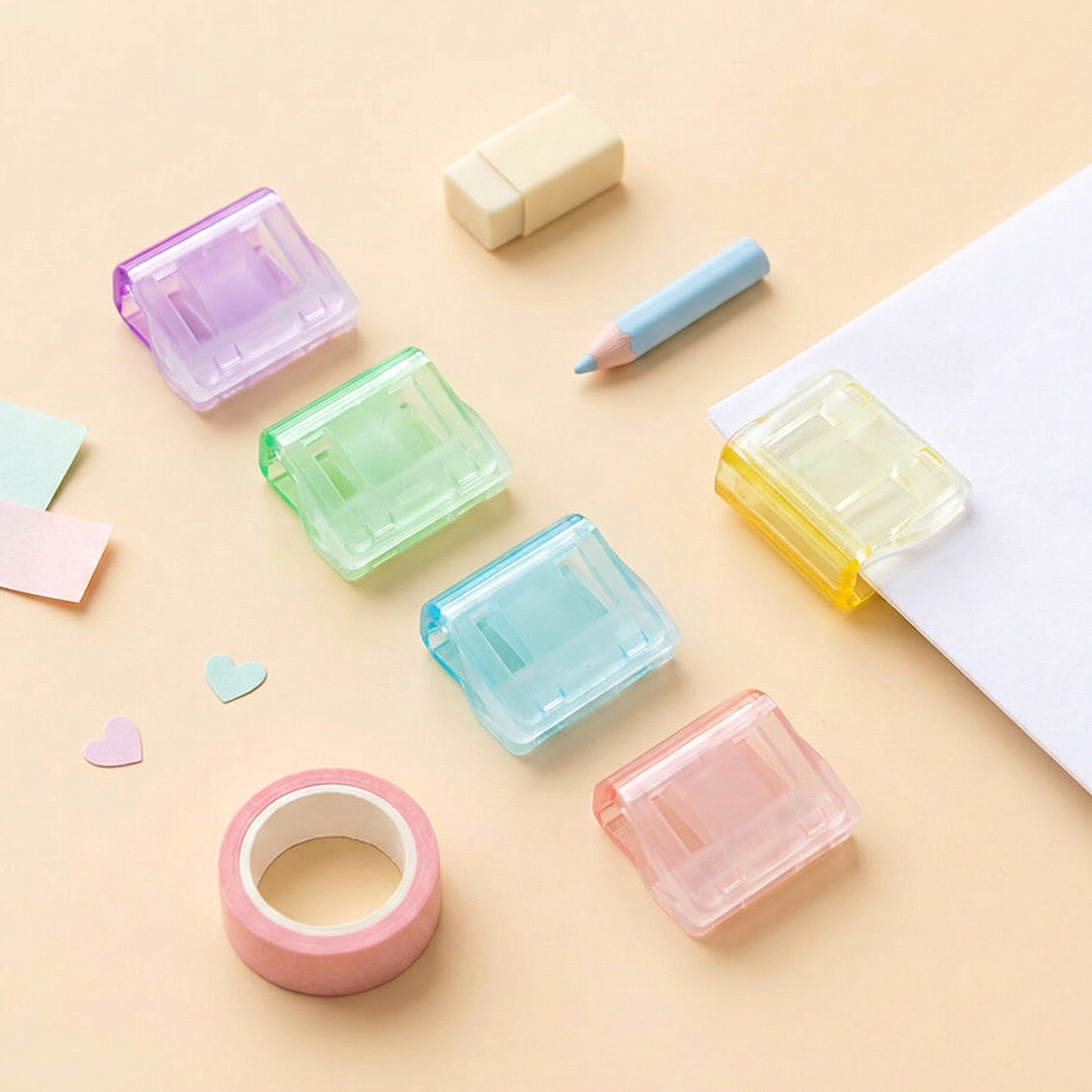 Mini Colorful Transparent Paper Clips - Set of 5