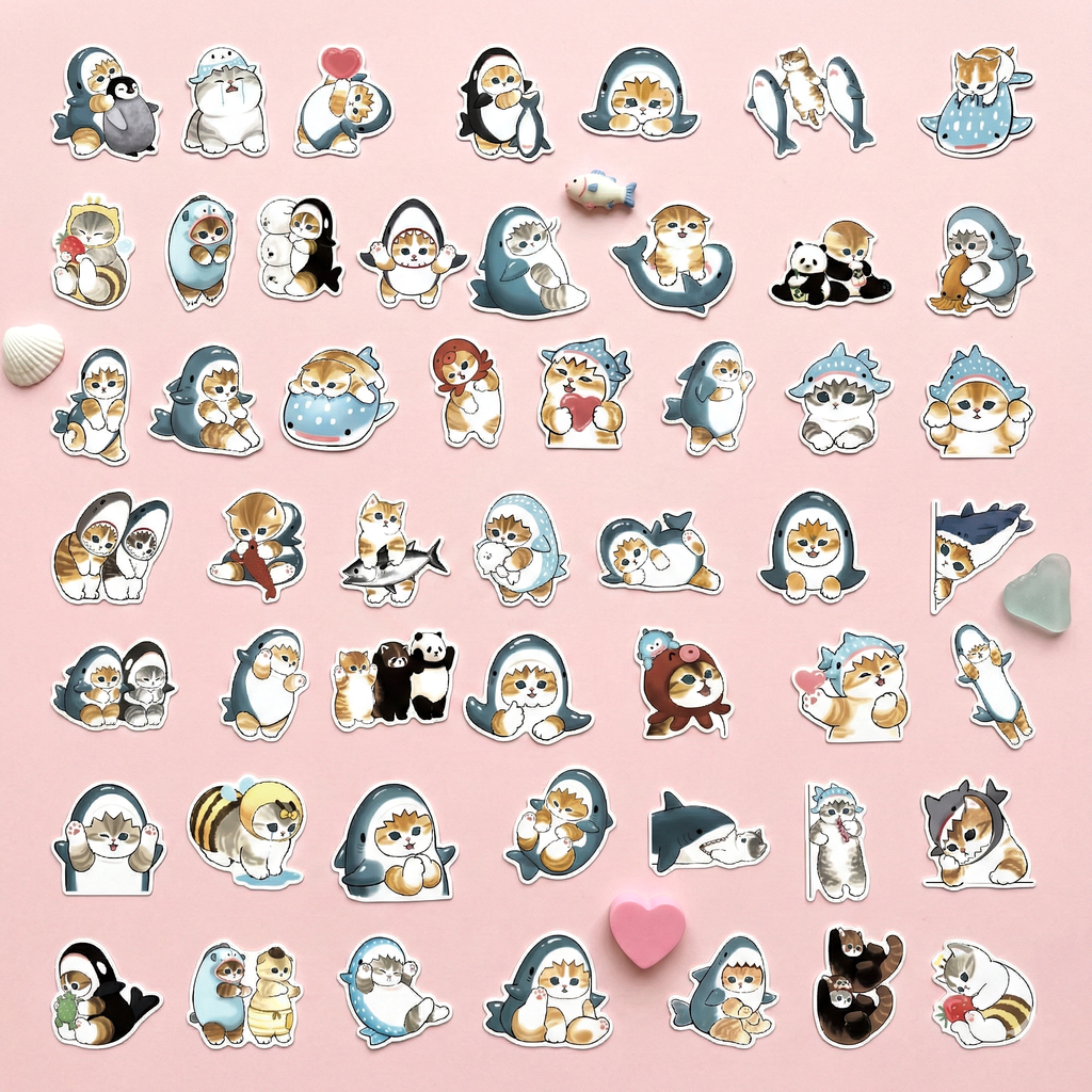 Mofusand Cat Stickers - Set of 50 - Little Sharks