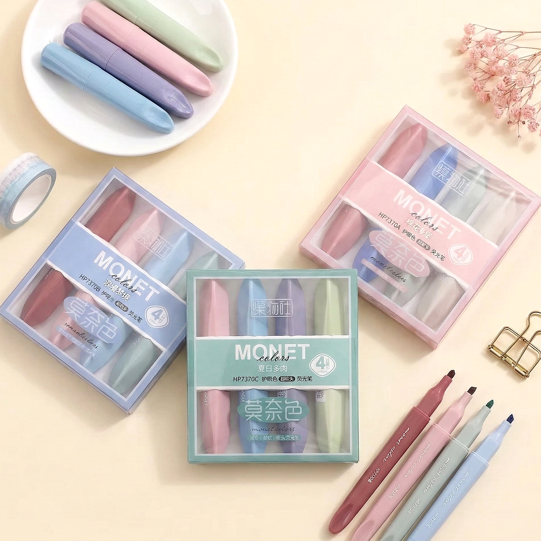 Monet Colors Aesthetic Highlighters - Set of 4