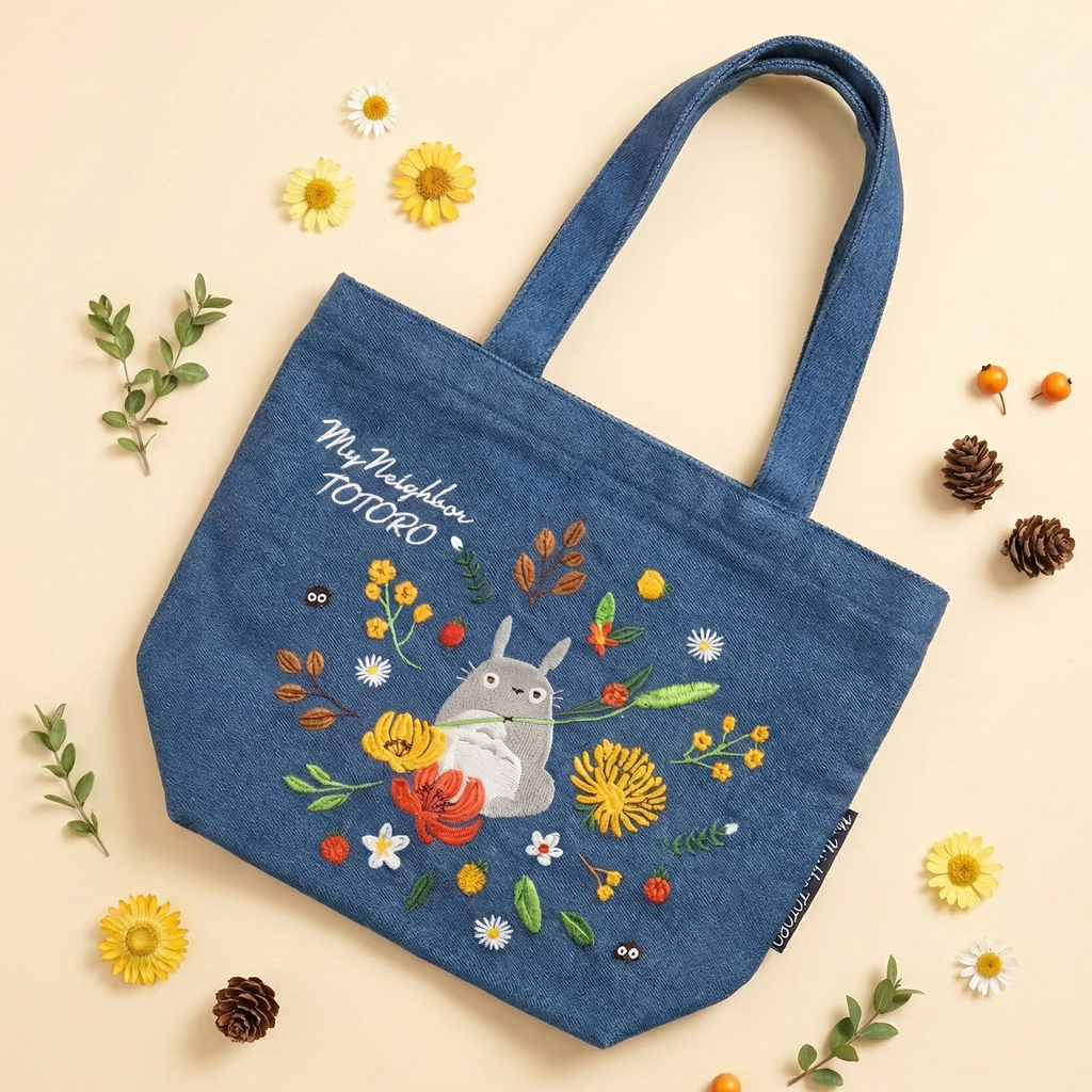 My Neighbor Totoro Embroidered Tote Bag - Flowers