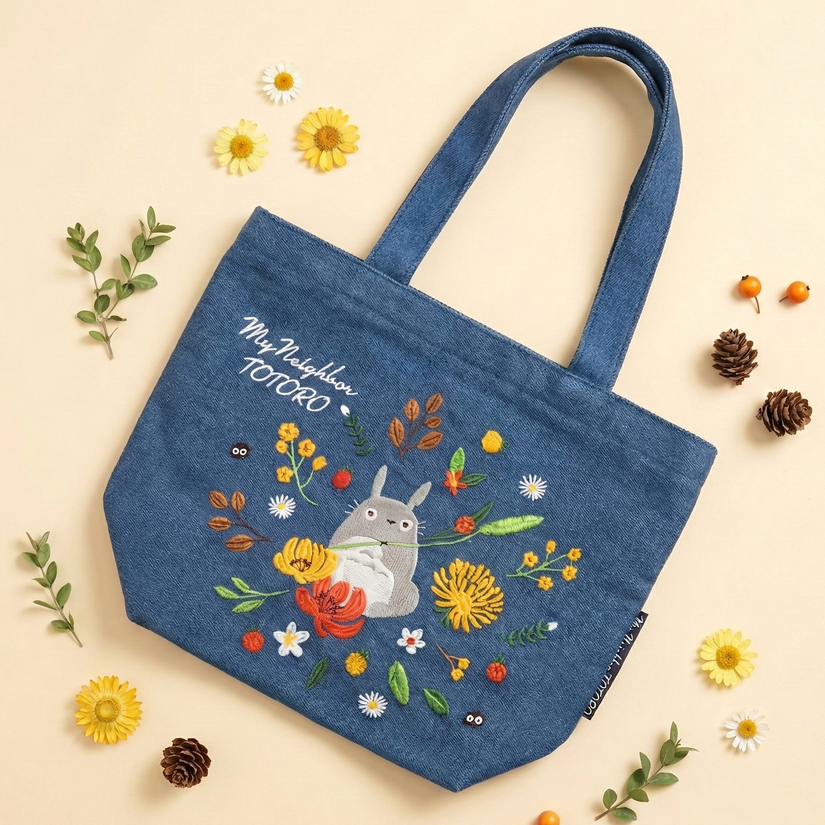 My Neighbor Totoro Embroidered Tote Bag - Flowers