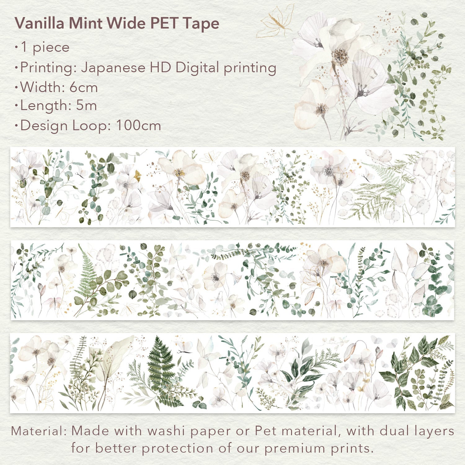 Vanilla Mint Wide Washi/PET Tape