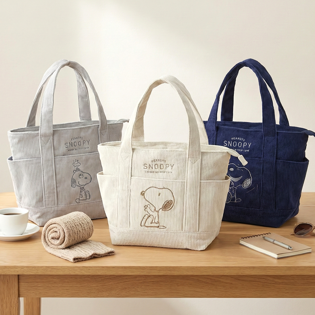 Peanuts Snoopy Corduroy Tote Bag - I Woke Up This Cute (4 Colors)