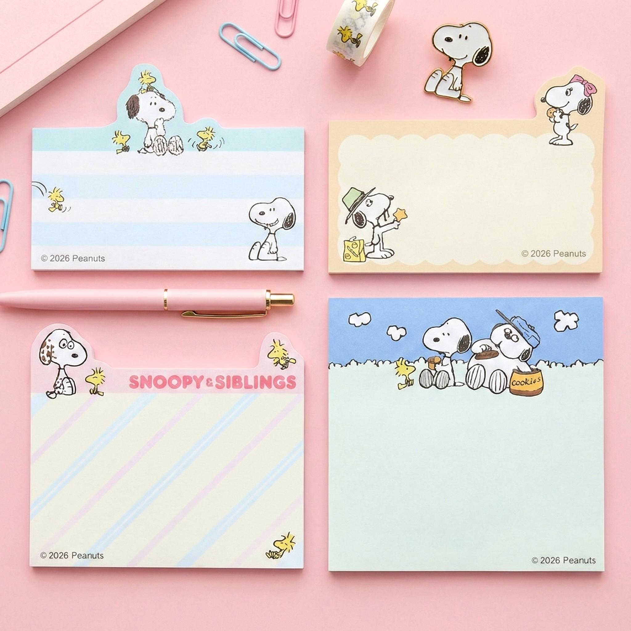 Peanuts Snoopy Die-Cut Sticky Notes - 4-Design Set - Mint - Limited Edition