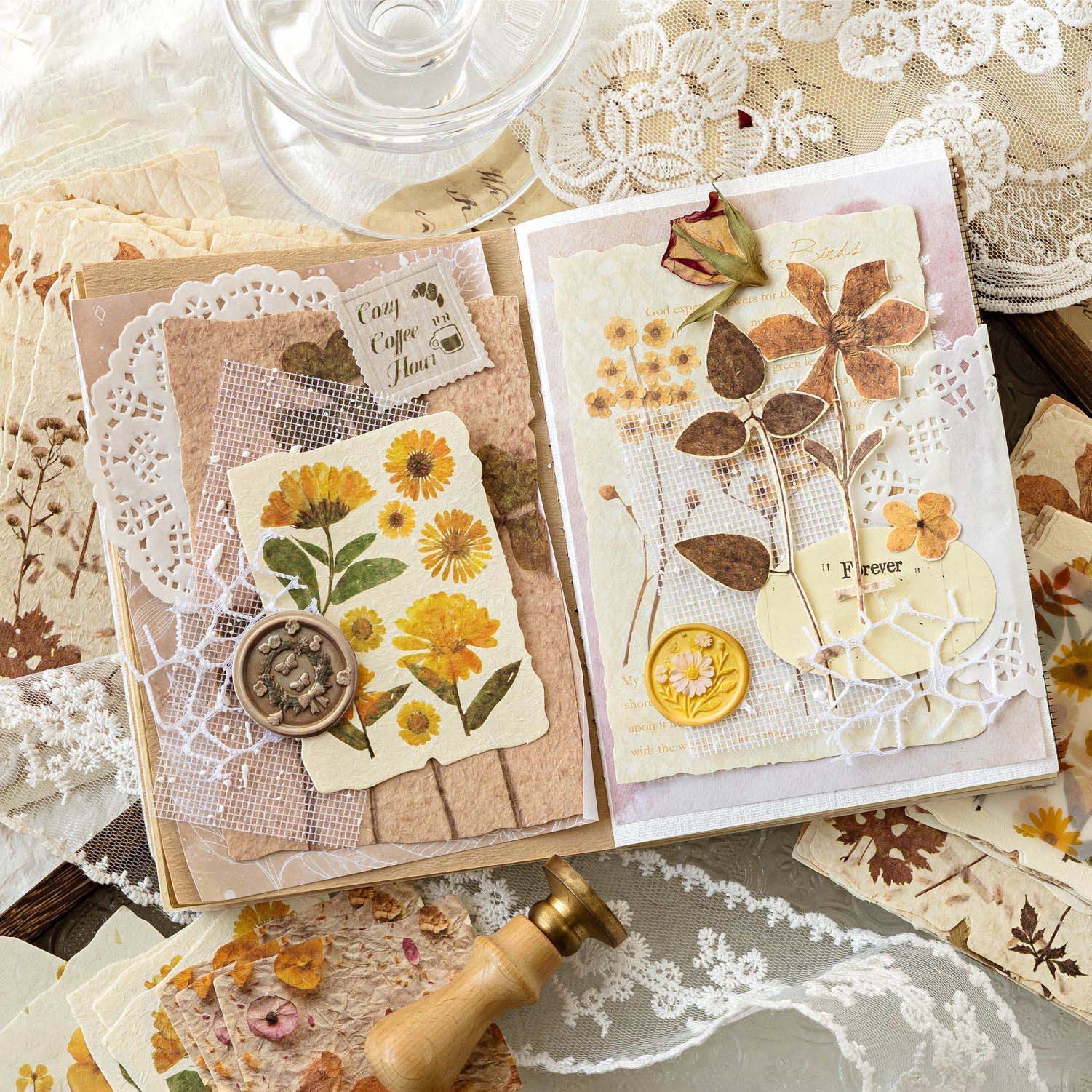 Pressed Flowers Vintage Decorative Paper Set