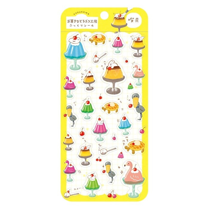 Furukawashiko puffy sticker sheet, café design with pudding and parfait stickers