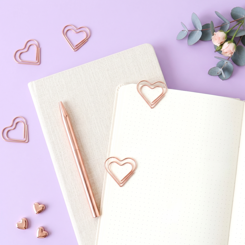 Rose Gold Heart Shaped Paper Clips - Set of 20
