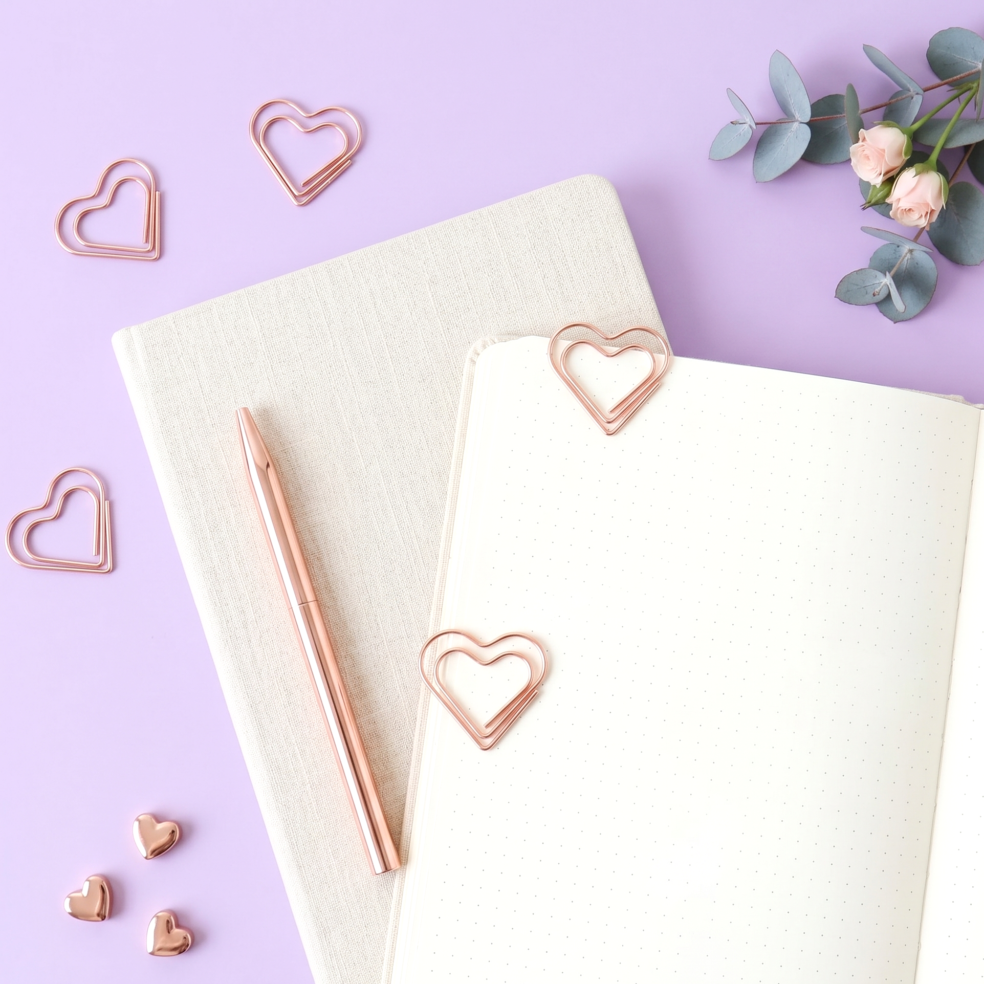Rose Gold Heart Shaped Paper Clips - Set of 20