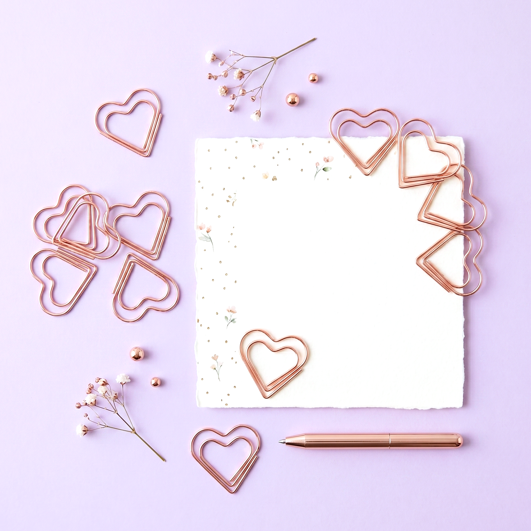 Rose Gold Heart Shaped Paper Clips - Set of 20