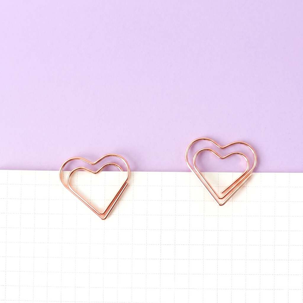 Rose Gold Heart Shaped Paper Clips - Set of 20