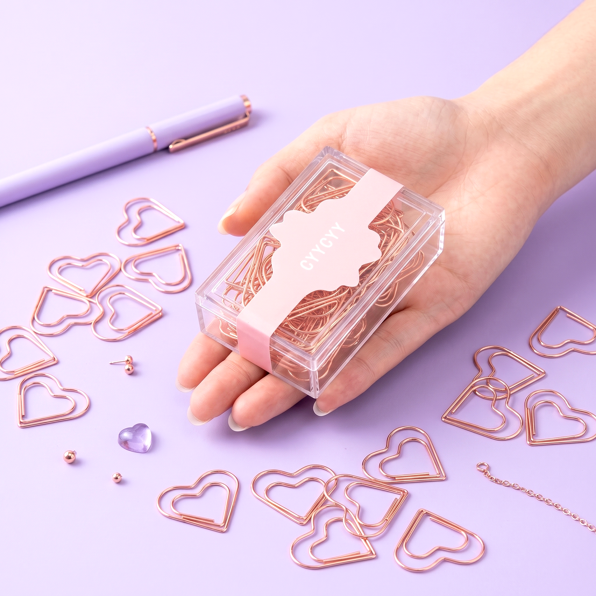 Rose Gold Heart Shaped Paper Clips - Set of 20