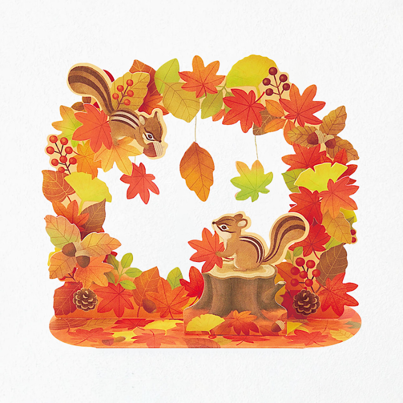 Sanrio Stand Greeting Card - Squirrels & Fall Leaves - Limited Edition