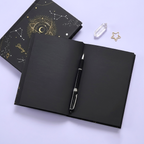 Starry Sky Black Paper Notebook - Hardcover, Gold Foil Design, 256 Pages