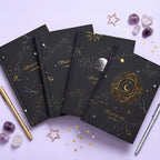 Starry Sky Black Paper Notebook - Hardcover, Gold Foil Design, 256 Pages