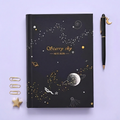 Starry Sky Black Paper Notebook - Hardcover, Gold Foil Design, 256 Pages