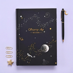 Starry Sky Black Paper Notebook - Hardcover, Gold Foil Design, 256 Pages