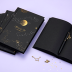 Starry Sky Black Paper Notebook - Hardcover, Gold Foil Design, 256 Pages