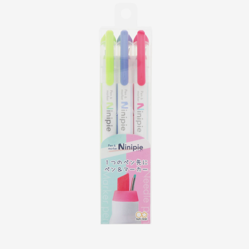 Sun-Star Ninipie Marker Pen & Highlighter - 3 Color Set - Bold