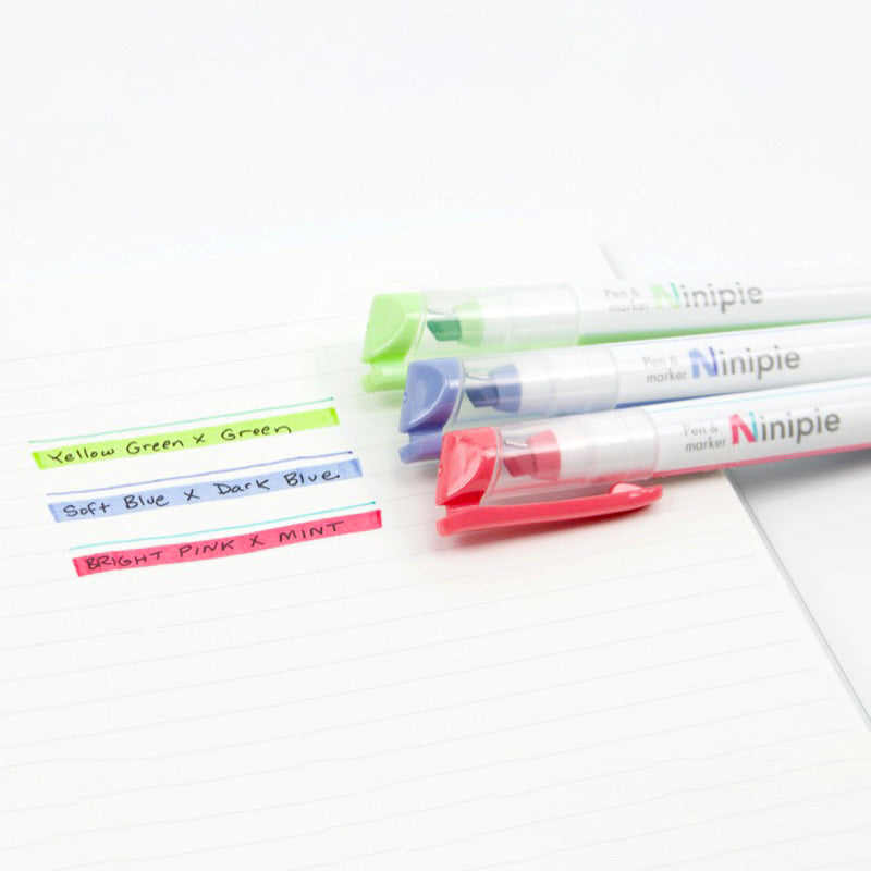 Sun-Star Ninipie Marker Pen & Highlighter - 3 Color Set - Bold