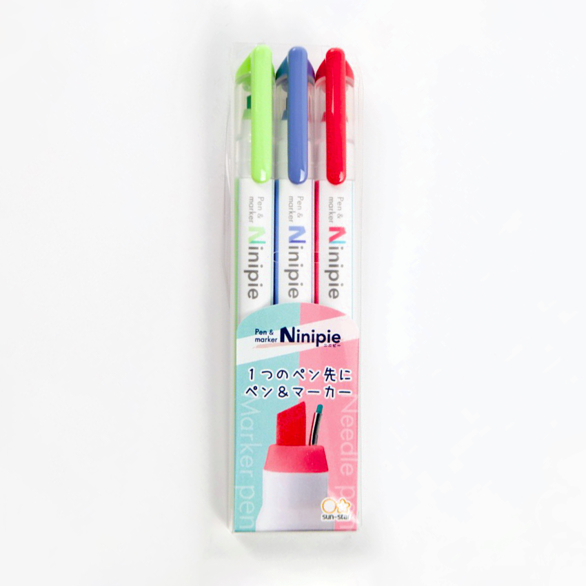 Sun-Star Ninipie Marker Pen & Highlighter - 3 Color Set - Bold