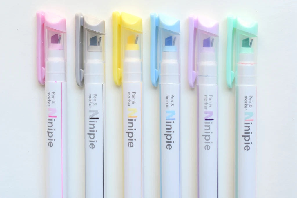 Sun-Star Ninipie Marker Pen & Highlighter - 6 Color Set - Pastel