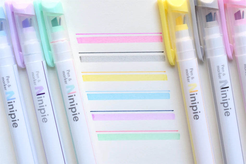 Sun-Star Ninipie Marker Pen & Highlighter - 6 Color Set - Pastel