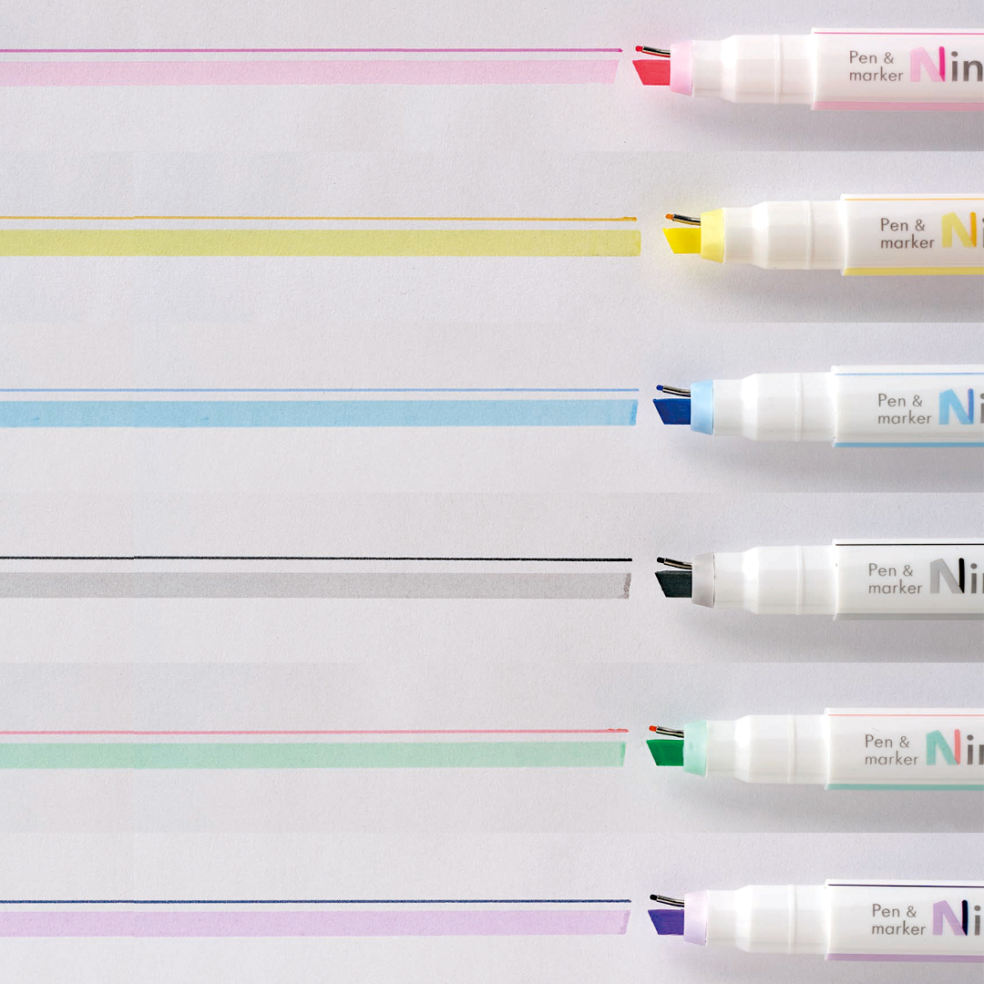 Sun-Star Ninipie Marker Pen & Highlighter - 6 Color Set - Pastel