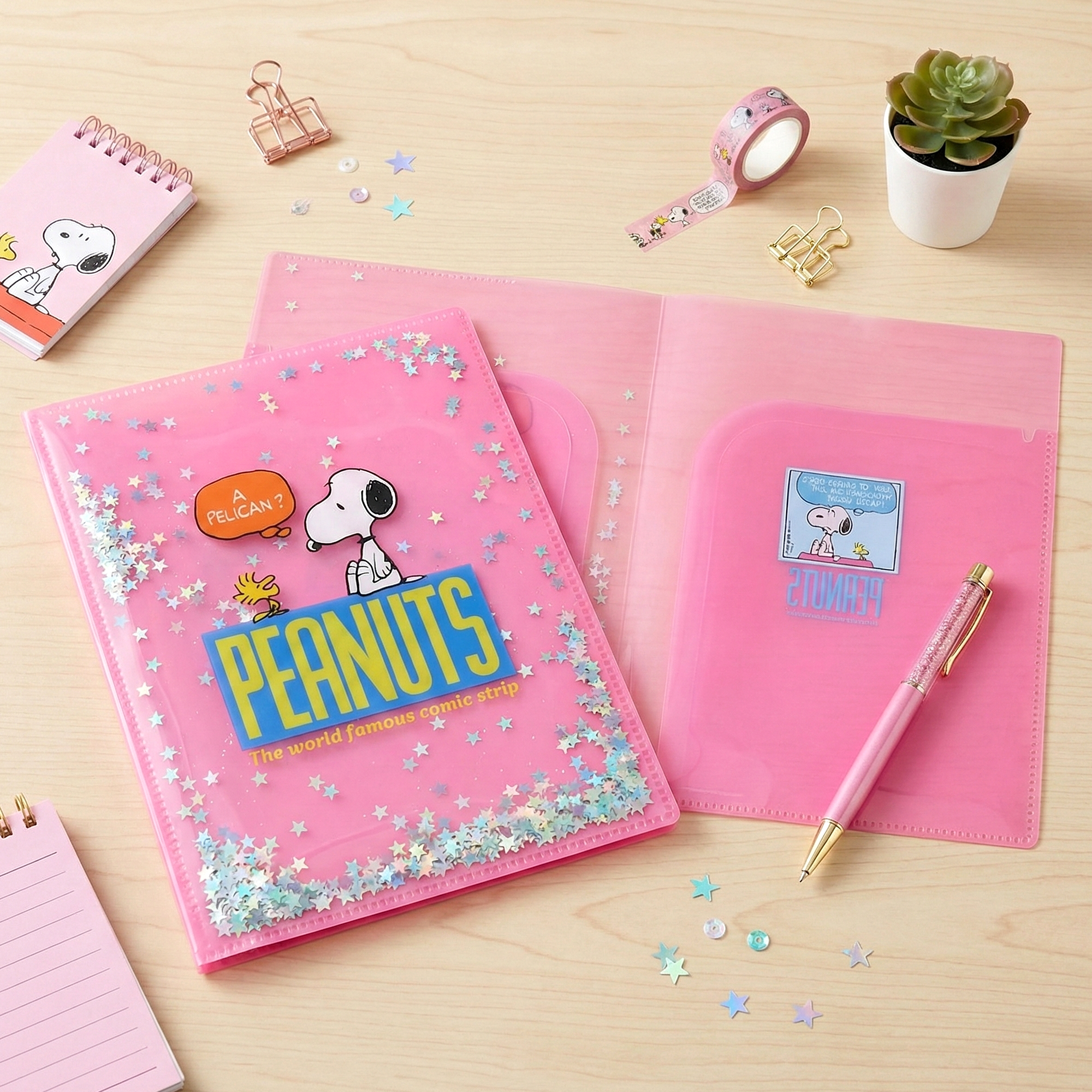 Sun-Star Peanuts Snoopy Glitter Folder - Pink - New Limited Edition