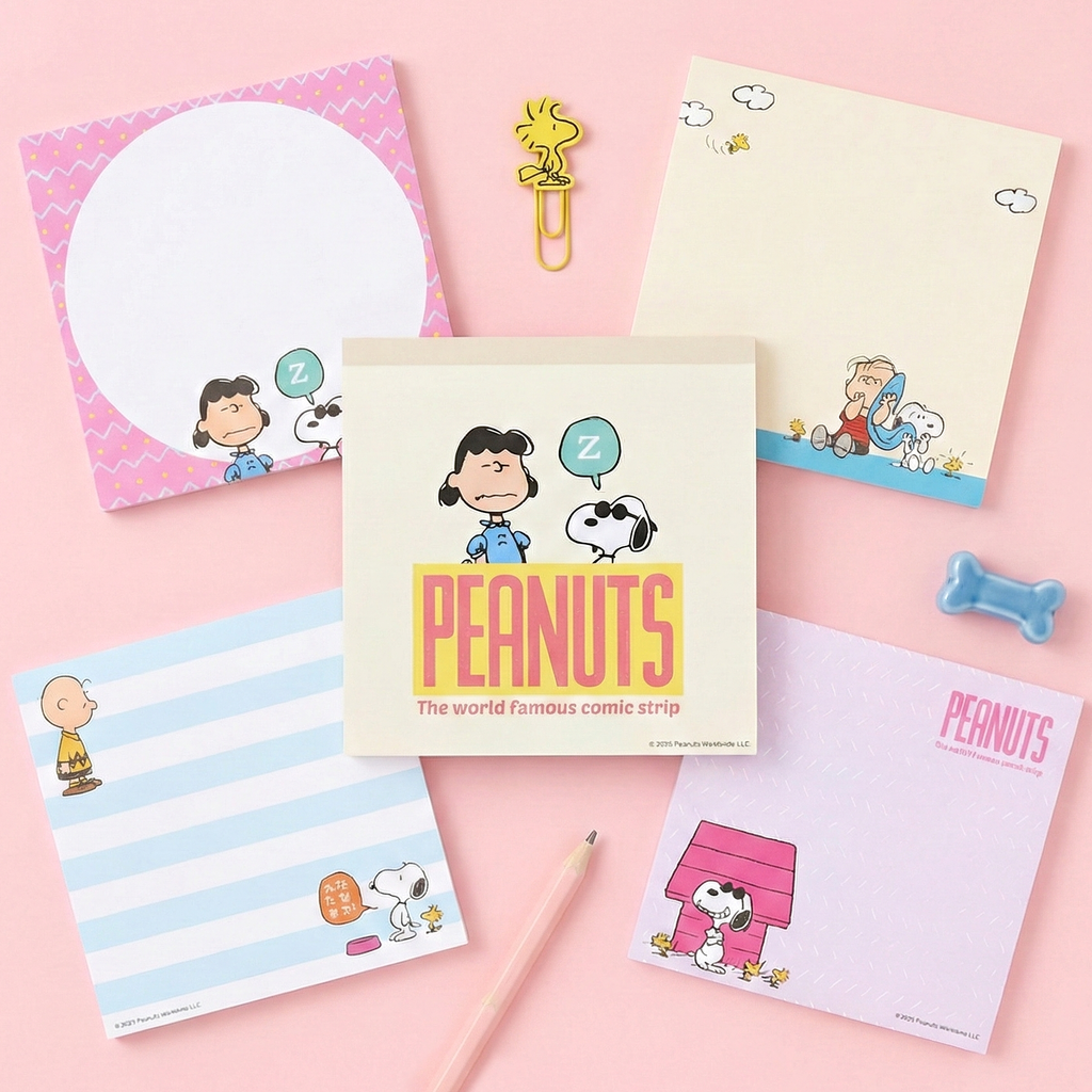 Sun-Star Peanuts Snoopy Square Memo Pad - Beige - New Limited Edition