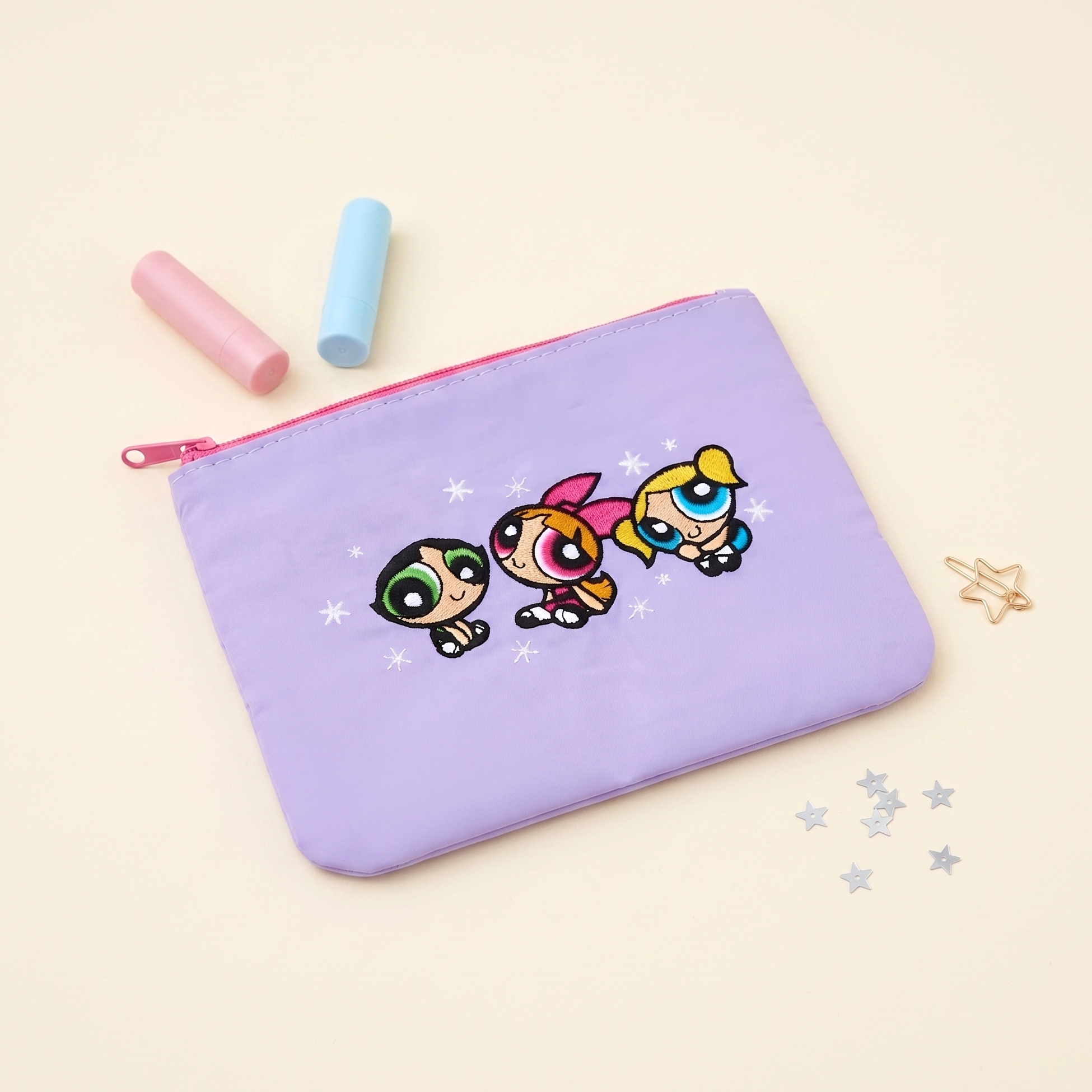 The Powerpuff Girls Embroidered Pouch - Lilac Pop