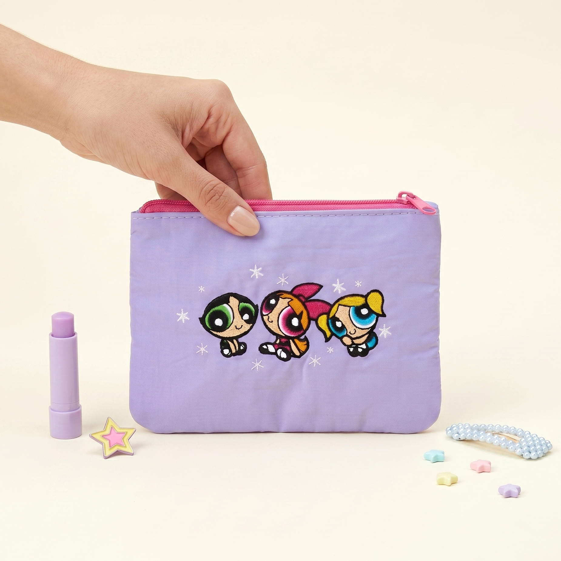 The Powerpuff Girls Embroidered Pouch - Lilac Pop