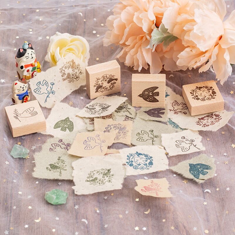 Vintage Bird Rubber Stamps - Green