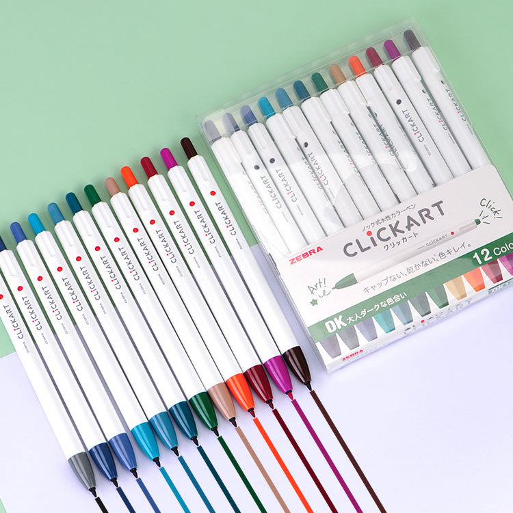 Zebra Clickart Knock Sign Pen 12 Color Set - Dark