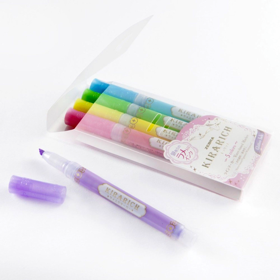 Zebra Kirarich Glitter Highlighters - 5 Color Set