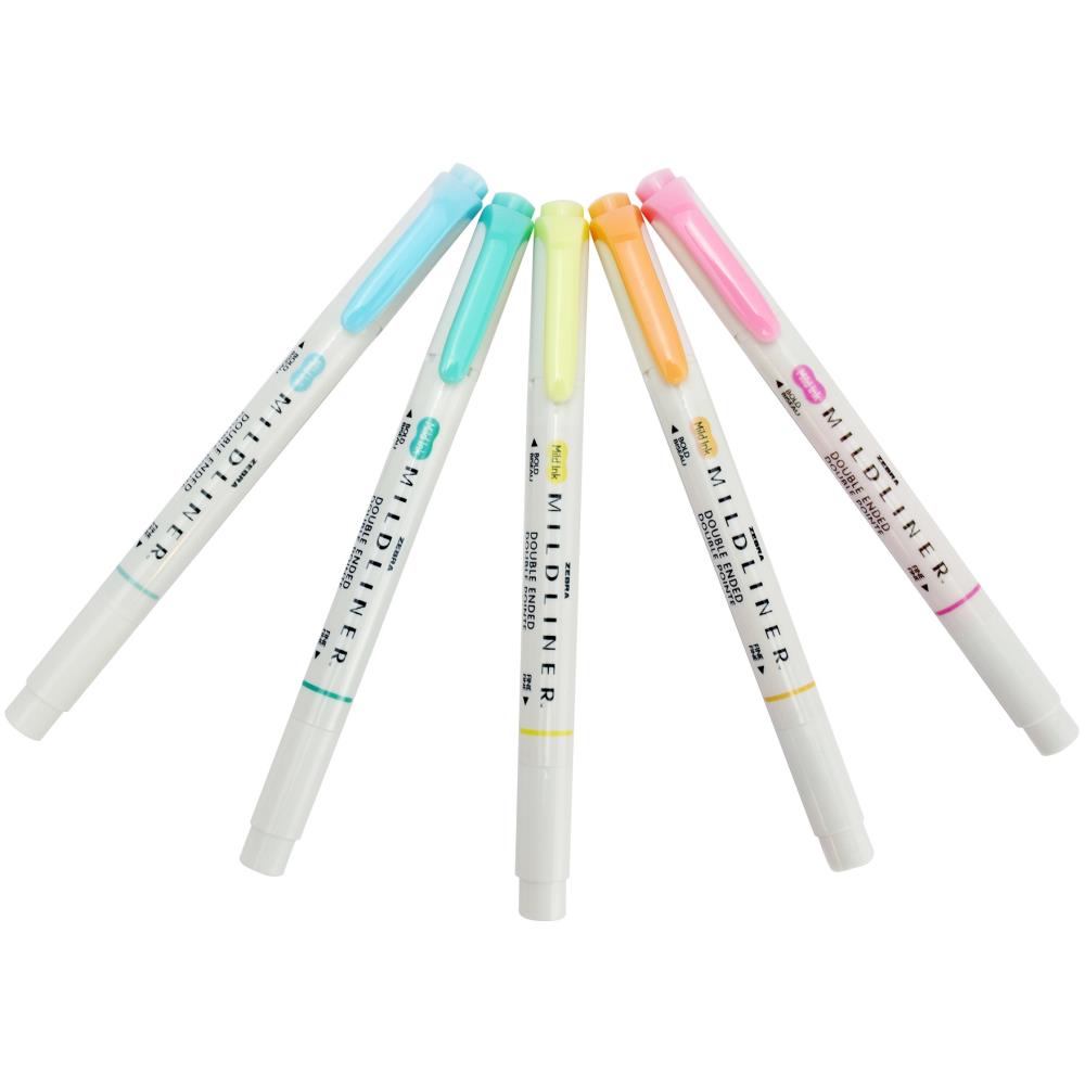 Zebra Mildliner Double Sided Highlighters - 5 Pastel Color Set