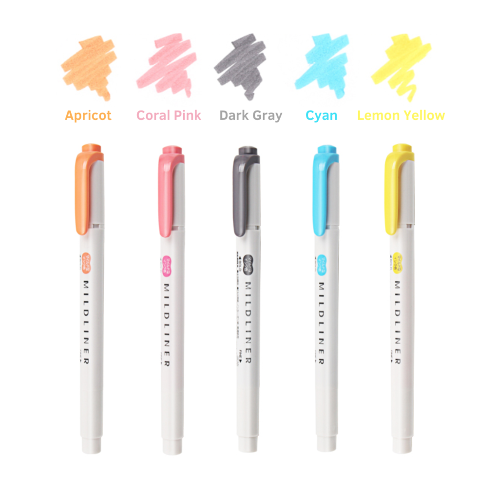 Zebra Mildliner Double Sided Highlighters - 5 Rare Color Set